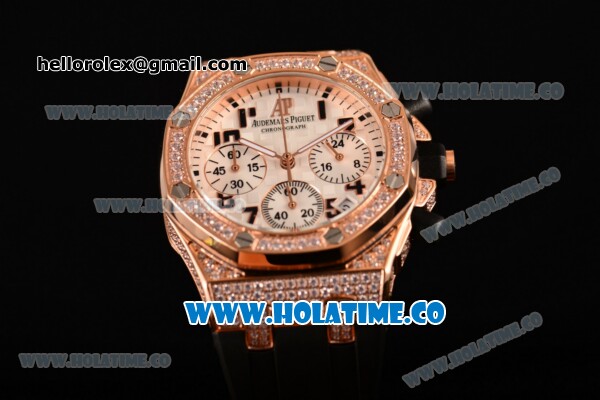 Audemars Piguet Royal Oak Offshore Miyota OS20 Quartz Diamonds/Rose Gold Case with White Dial and Arabic Numeral Markers - Diamonds Bezel (EF) - Click Image to Close